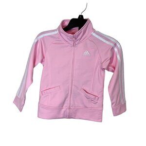 Adidas Girls Pink & White Full‎ Zip Athletic Track Long Sleeve Jacket Size 4T